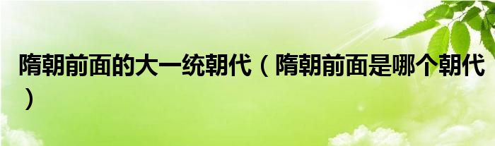 隋朝前面的大一统朝代（隋朝前面是哪个朝代）