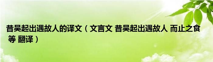 昔吴起出遇故人的译文（文言文 昔吴起出遇故人 而止之食    等 翻译）