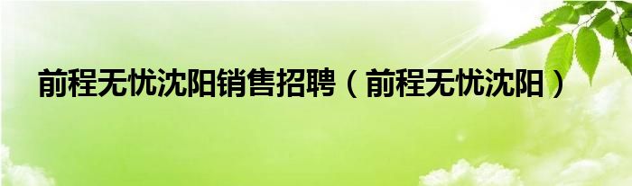 前程无忧沈阳销售招聘（前程无忧沈阳）