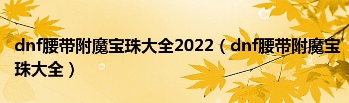 dnf腰带附魔宝珠大全2022（dnf腰带附魔宝珠大全）