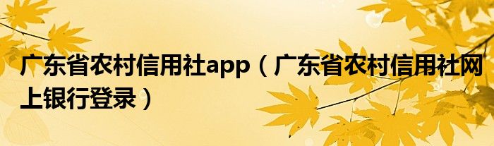 广东省农村信用社app（广东省农村信用社网上银行登录）