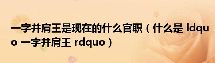 一字并肩王是现在的什么官职（什么是 ldquo 一字并肩王 rdquo）