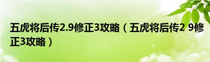 五虎将后传2.9修正3攻略（五虎将后传2 9修正3攻略）