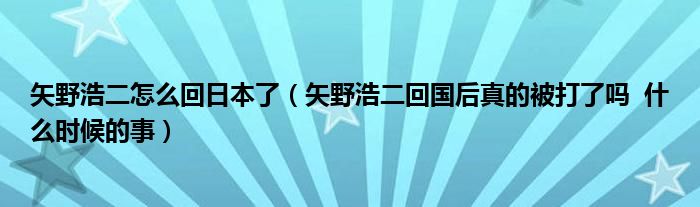 矢野浩二怎么回日本了（矢野浩二回国后真的被打了吗  什么时候的事）