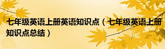 七年级英语上册英语知识点（七年级英语上册知识点总结）