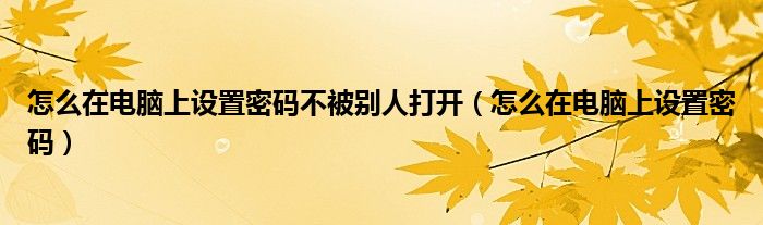 怎么在电脑上设置密码不被别人打开（怎么在电脑上设置密码）