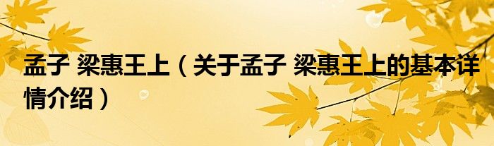 孟子 梁惠王上（关于孟子 梁惠王上的基本详情介绍）
