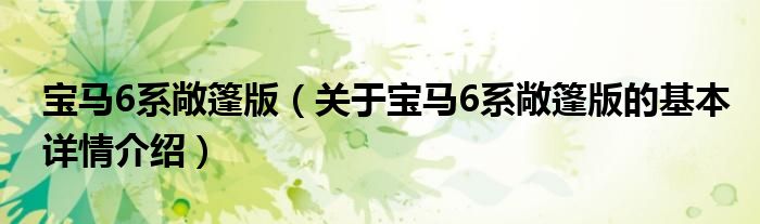 宝马6系敞篷版（关于宝马6系敞篷版的基本详情介绍）