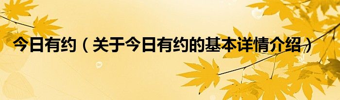 今日有约（关于今日有约的基本详情介绍）