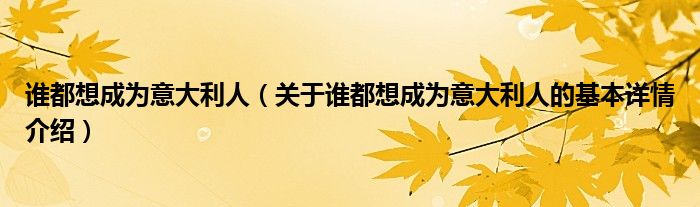 谁都想成为意大利人（关于谁都想成为意大利人的基本详情介绍）