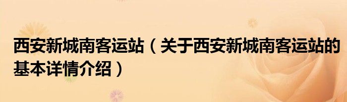 西安新城南客运站（关于西安新城南客运站的基本详情介绍）