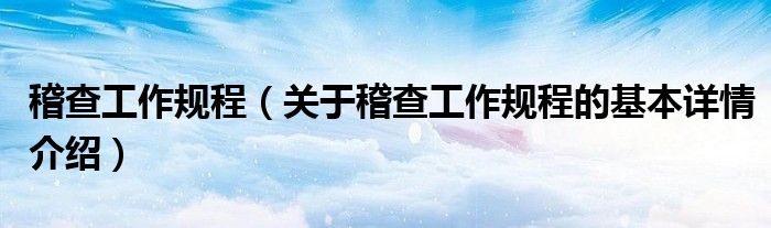 稽查工作规程（关于稽查工作规程的基本详情介绍）