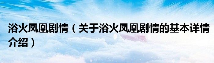 浴火凤凰剧情（关于浴火凤凰剧情的基本详情介绍）