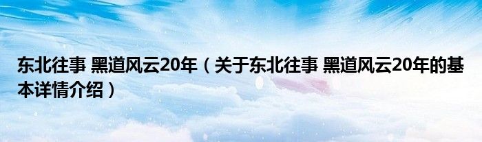 东北往事 黑道风云20年（关于东北往事 黑道风云20年的基本详情介绍）