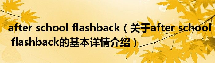 after school flashback（关于after school flashback的基本详情介绍）