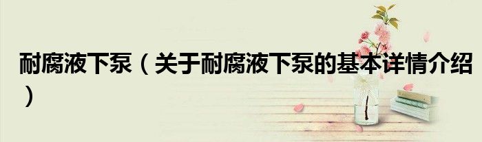 耐腐液下泵（关于耐腐液下泵的基本详情介绍）