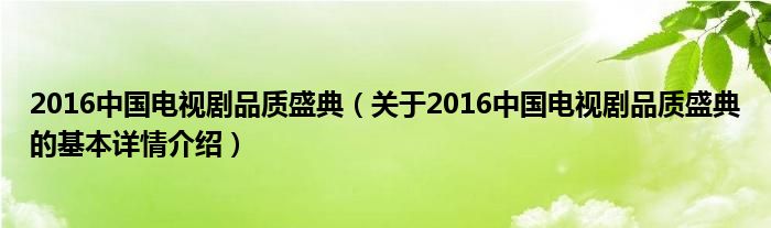 2016中国电视剧品质盛典（关于2016中国电视剧品质盛典的基本详情介绍）