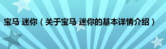 宝马 迷你（关于宝马 迷你的基本详情介绍）