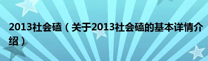 2013社会磕（关于2013社会磕的基本详情介绍）