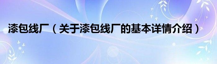 漆包线厂（关于漆包线厂的基本详情介绍）