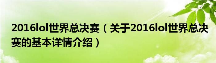 2016lol世界总决赛（关于2016lol世界总决赛的基本详情介绍）