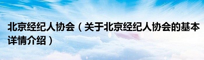 北京经纪人协会（关于北京经纪人协会的基本详情介绍）