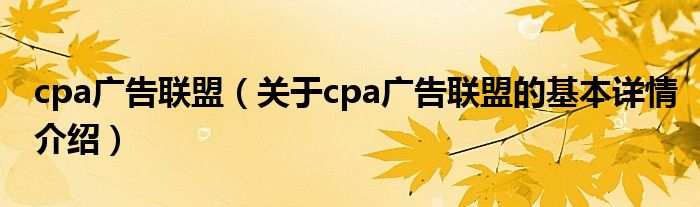 cpa广告联盟（关于cpa广告联盟的基本详情介绍）