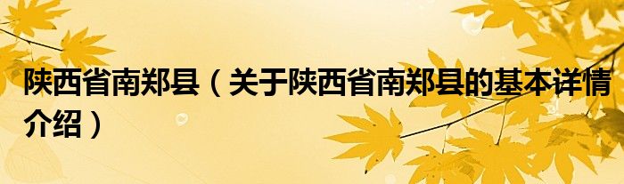 陕西省南郑县（关于陕西省南郑县的基本详情介绍）