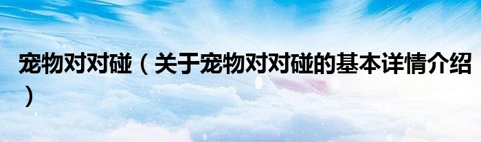 宠物对对碰（关于宠物对对碰的基本详情介绍）