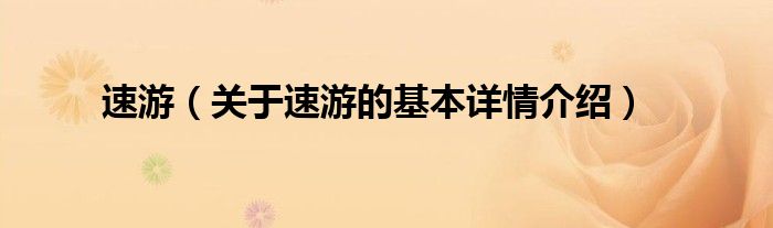 速游（关于速游的基本详情介绍）