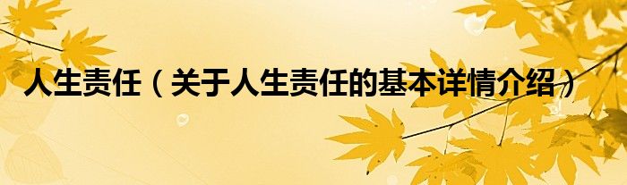 人生责任（关于人生责任的基本详情介绍）