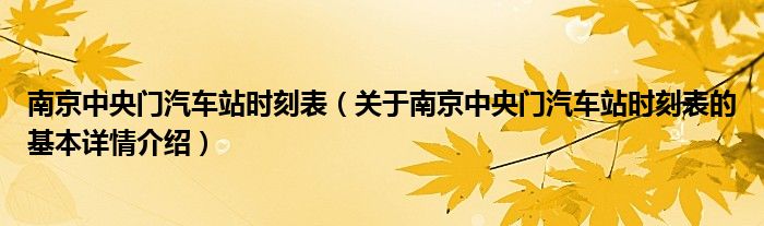 南京中央门汽车站时刻表（关于南京中央门汽车站时刻表的基本详情介绍）