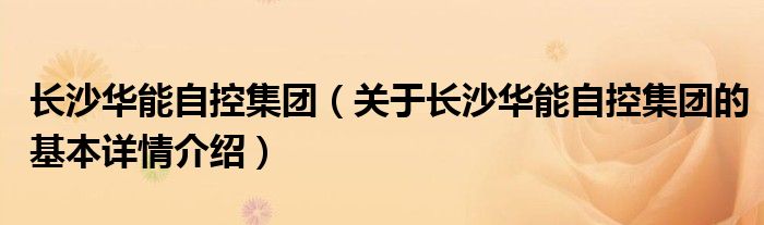 长沙华能自控集团（关于长沙华能自控集团的基本详情介绍）