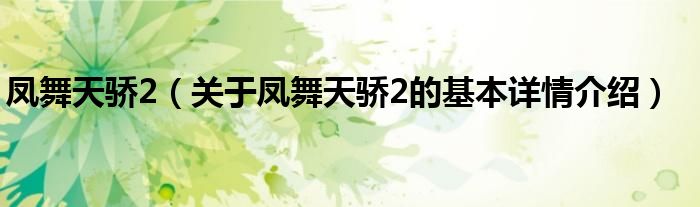 凤舞天骄2（关于凤舞天骄2的基本详情介绍）