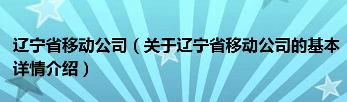 辽宁省移动公司（关于辽宁省移动公司的基本详情介绍）