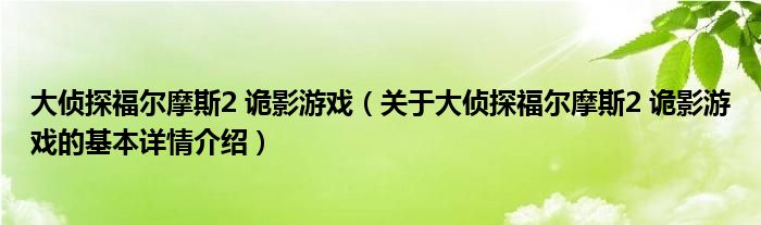 大侦探福尔摩斯2 诡影游戏（关于大侦探福尔摩斯2 诡影游戏的基本详情介绍）