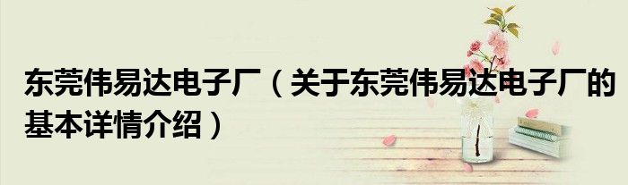 东莞伟易达电子厂（关于东莞伟易达电子厂的基本详情介绍）