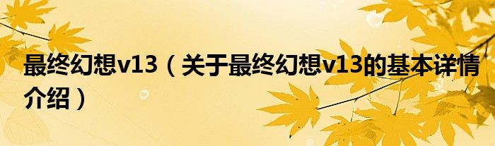 最终幻想v13（关于最终幻想v13的基本详情介绍）