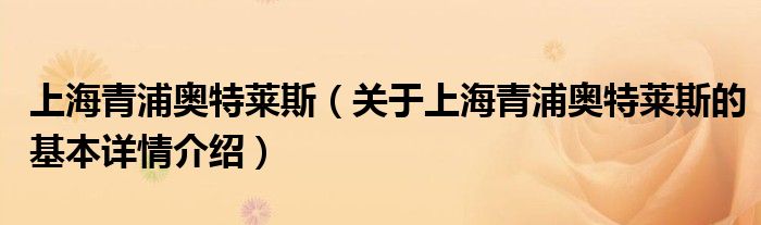 上海青浦奥特莱斯（关于上海青浦奥特莱斯的基本详情介绍）