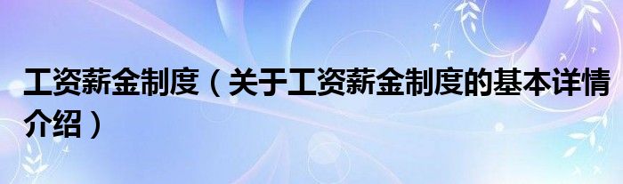 工资薪金制度（关于工资薪金制度的基本详情介绍）