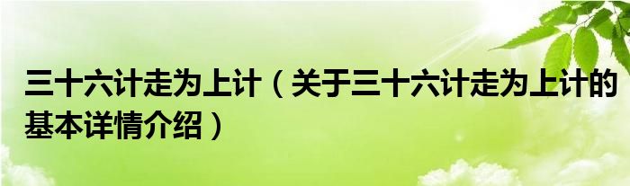 三十六计走为上计（关于三十六计走为上计的基本详情介绍）