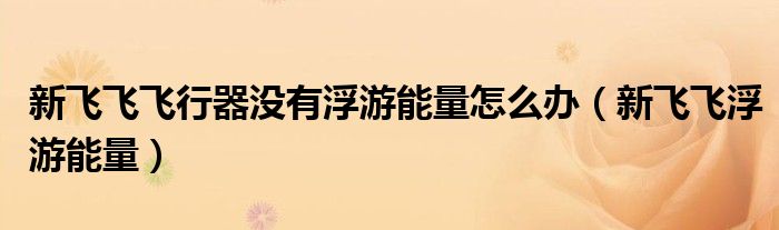 新飞飞飞行器没有浮游能量怎么办（新飞飞浮游能量）