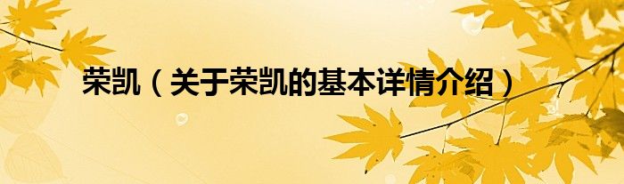 荣凯（关于荣凯的基本详情介绍）