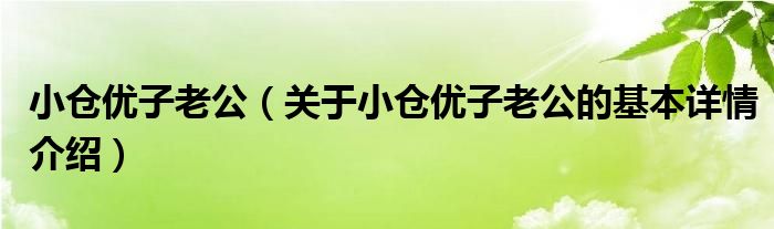 小仓优子老公（关于小仓优子老公的基本详情介绍）