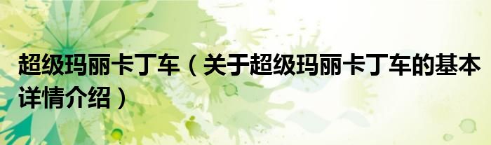 超级玛丽卡丁车（关于超级玛丽卡丁车的基本详情介绍）
