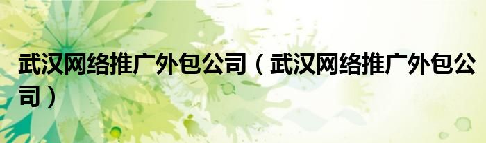 武汉网络推广外包公司（武汉网络推广外包公司）