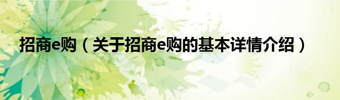 招商e购（关于招商e购的基本详情介绍）