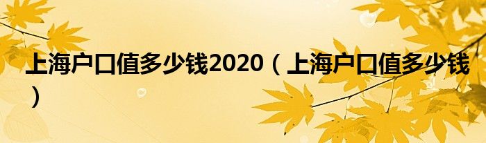 上海户口值多少钱2020（上海户口值多少钱）