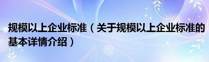 规模以上企业标准（关于规模以上企业标准的基本详情介绍）
