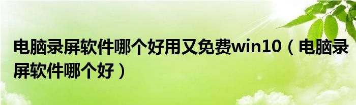 电脑录屏软件哪个好用又免费win10（电脑录屏软件哪个好）